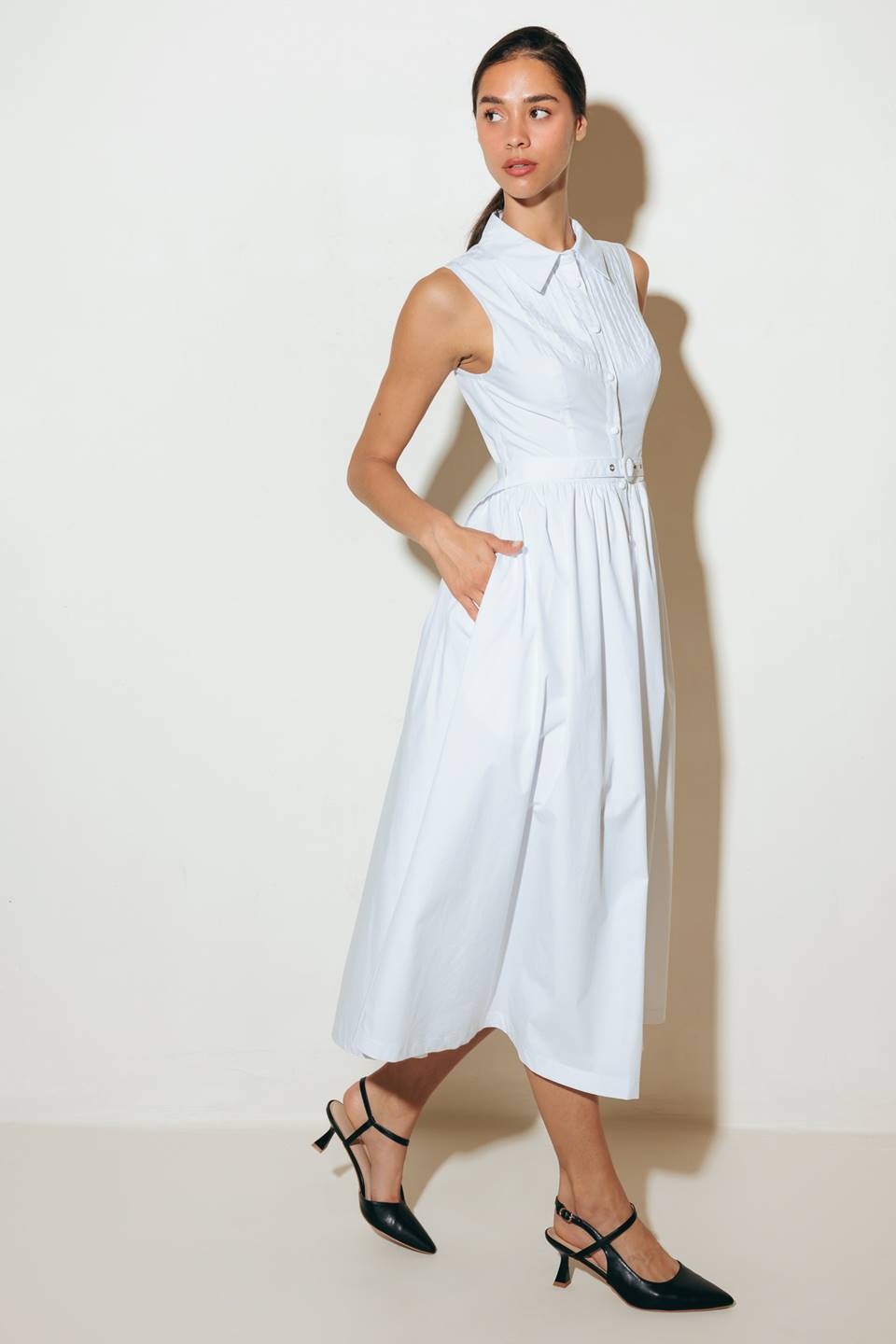 NUE EASE WHITE WOVEN MDI DRESS Flying Tomato